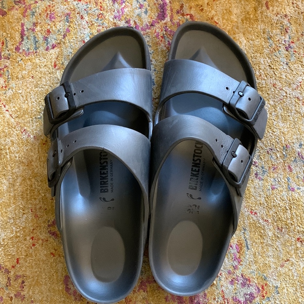 Grey Birkenstock rubber sandals